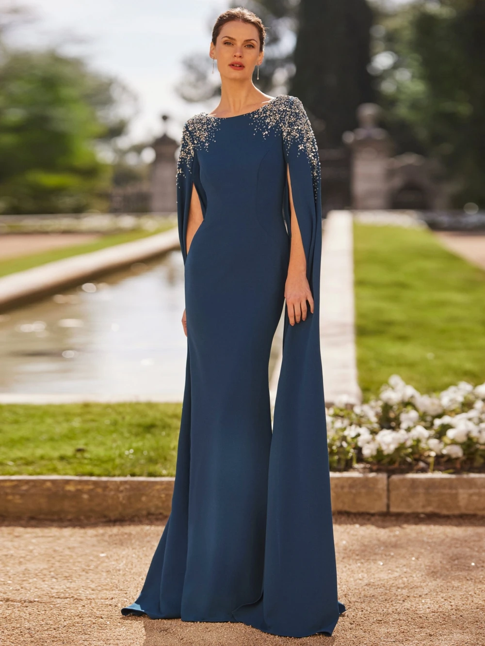 Mother Bride Dresses Modern Cap Sleeve Sparkly Beads Crystal Prom Elegant Mermaid Evening Gown for Wedding