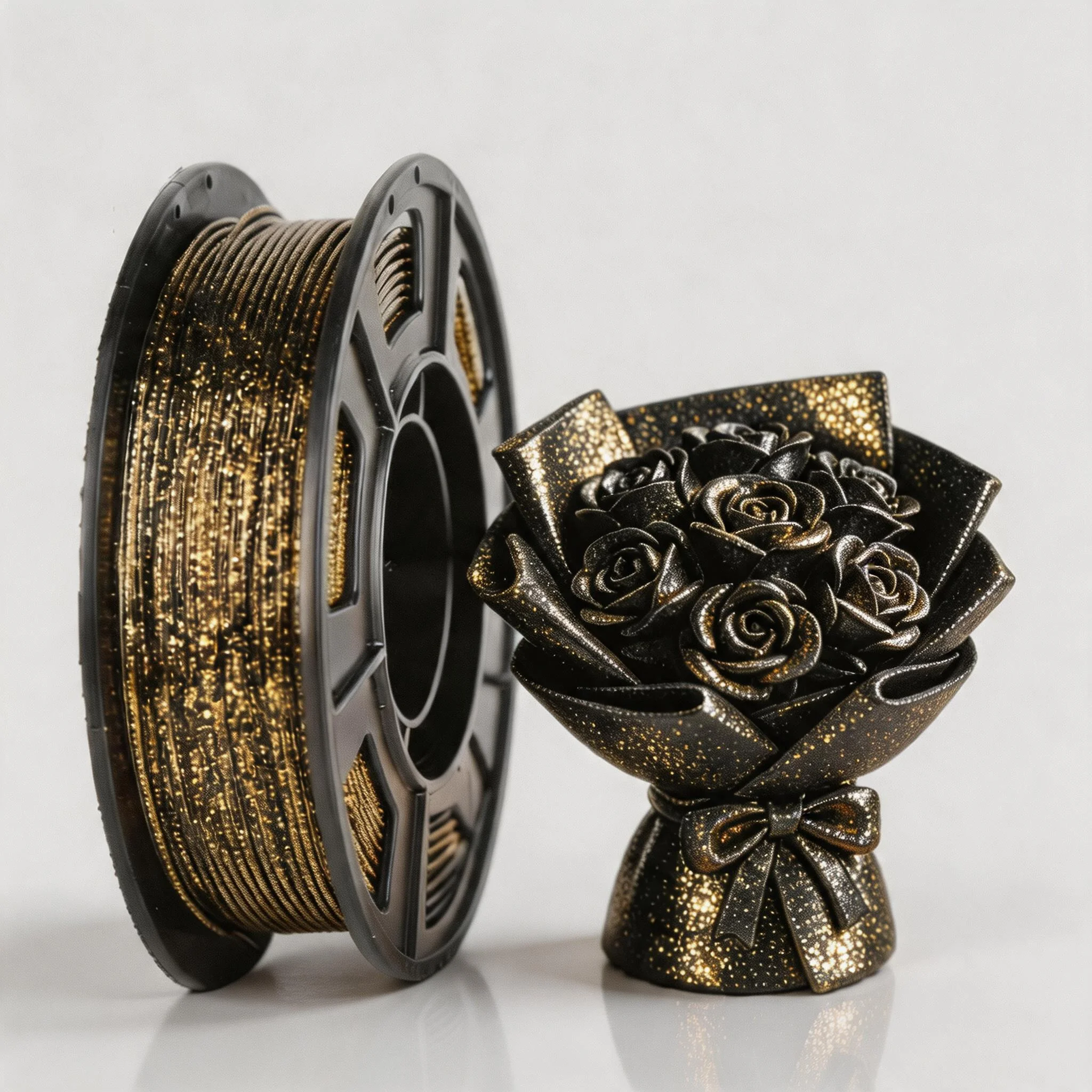 3D 프린터 필라멘트 갤럭시 글리터 PLA 필라멘트 1.75mm 3D 프린팅 필라멘트, 발렌타인데이 선물, 블랙 글리터 골드, 250g, 스풀