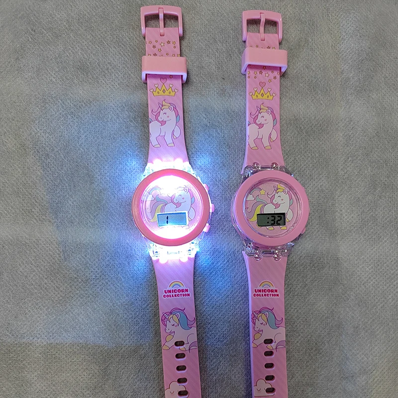 Girls Kids Children Cartoon Unicorn Collection Digital Electronic Flash Glow Up Light Colourful Birthday Party Gifts Watches 4