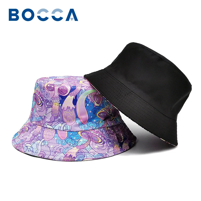 

Bocca Mushroom Printing Bucket Hat Panama Fisherman Hats Female Men Double-sided Reversible Sunscreen Sun Bob Cap Gorra 2023 New