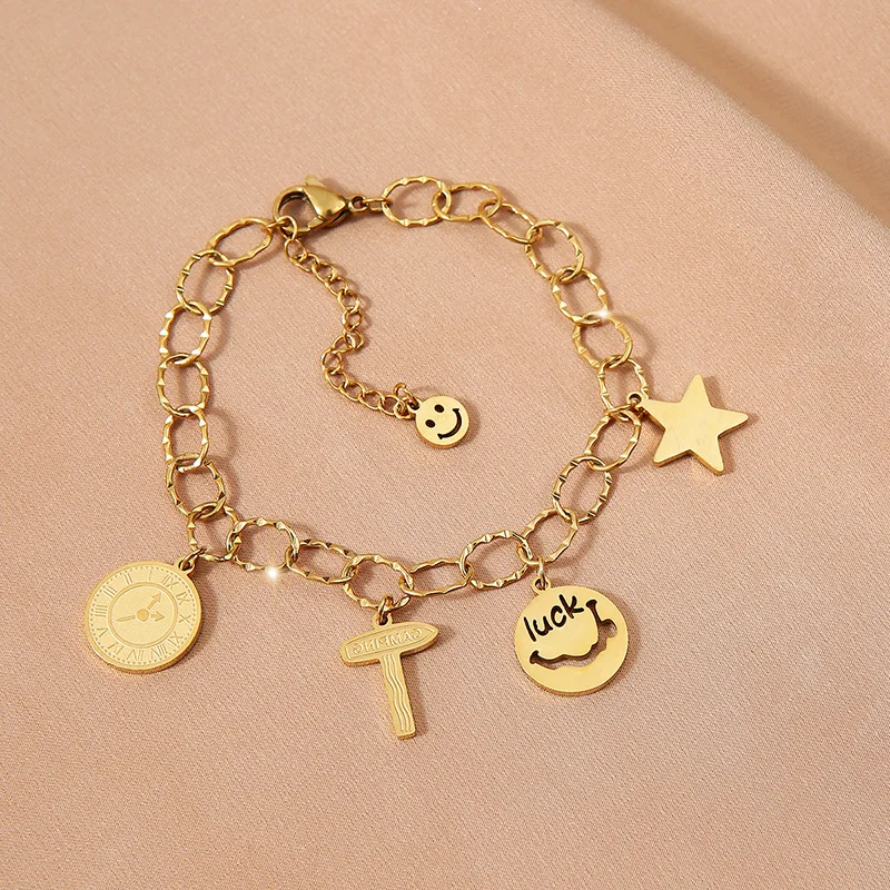 DIEYURO 316L Stainless Steel Gold Color Multilayer Cross Charm Bracelet For Women New Punk Street Heart Wrist Jewelry Gift