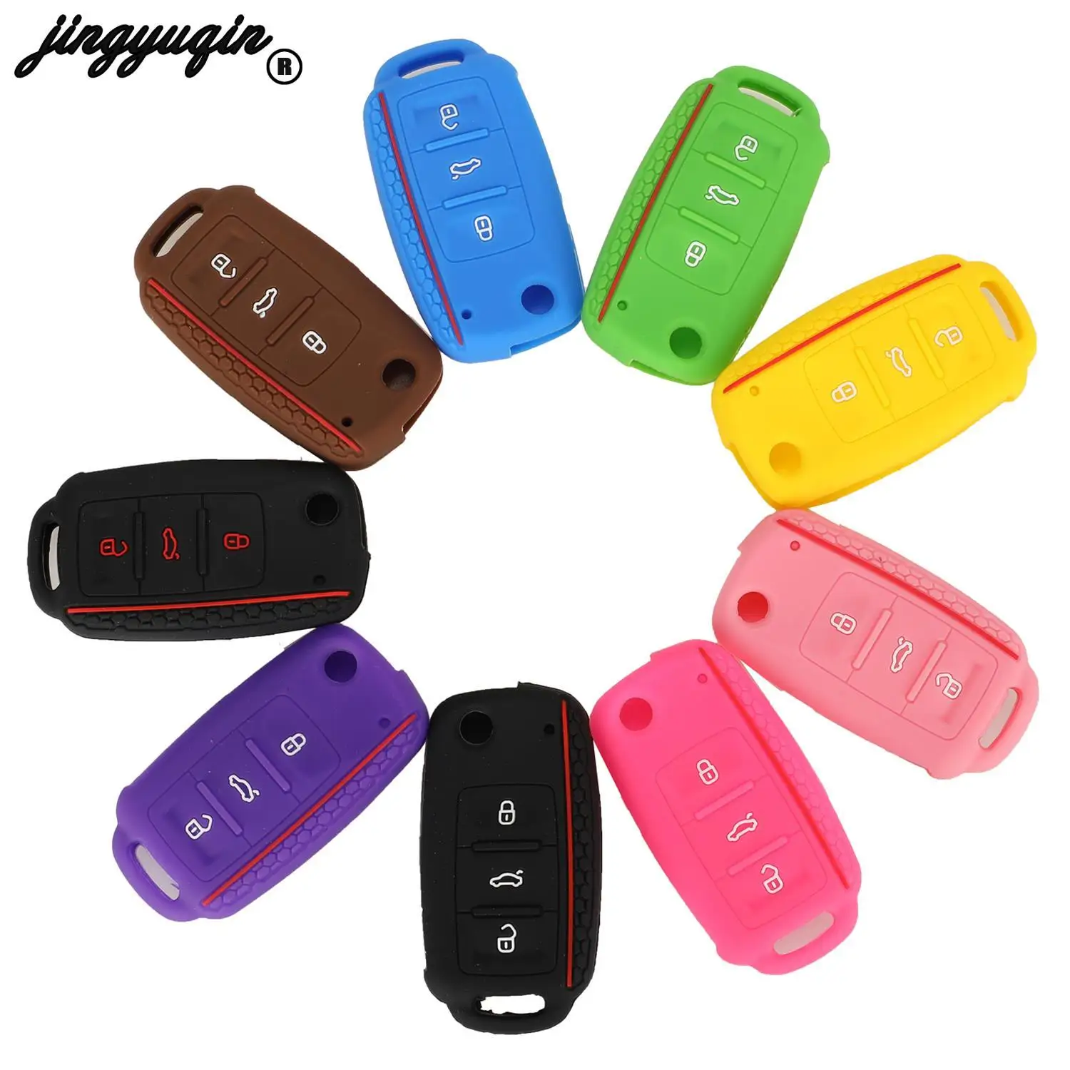 

jingyuqin 50pcs For VW Volkswagen polo passat b5 golf 4 5 6 MK5 MK6 Eos Bora Beetle TSI Protect Car key Silicone cover case