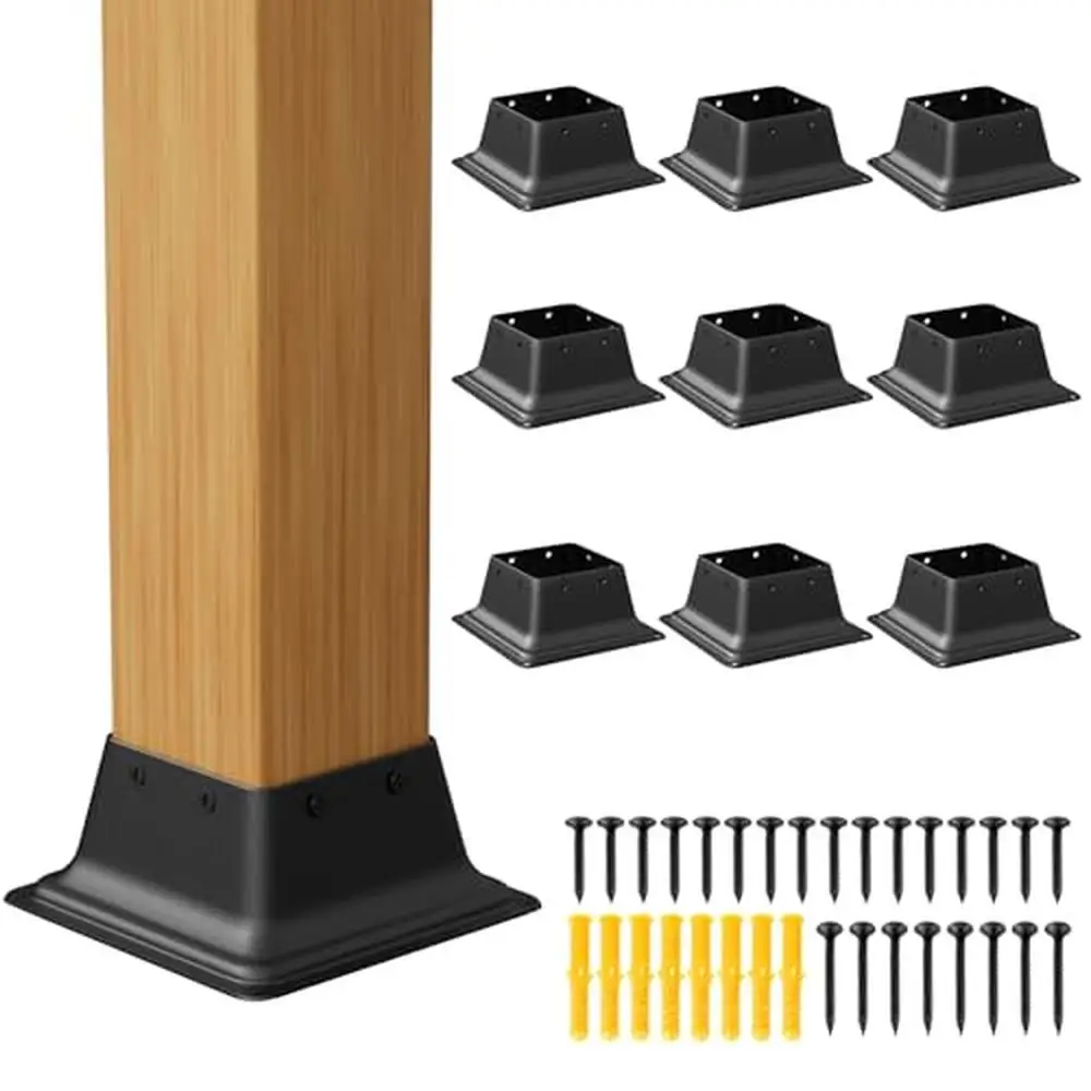 Post Base Bracket 4x4 Black Steel 10PCS Internal Size 3.5''x3.5'' Heavy Duty Deck Cover 4x4 Standard Post Support Fixture Kit 40