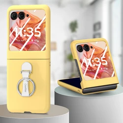 Candy Color Phone Case with Glass Film and Metal Rotatable Bracket Cover for Moto Razr 70 Plus (Yellow)