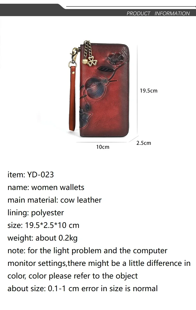 Große Rindsleder Kartenhalter Clutch Bag Langer Reißverschluss Floral Damen Leder Geldbörse Vintage Echtleder Geldbörse Damen – Detail 2