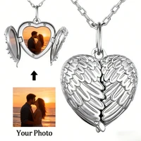 Personalized Angel Wing Small Box Locket Necklace Custom Picture Photo Pendant Necklace Unique Christmas Valentine Keepsake Gift