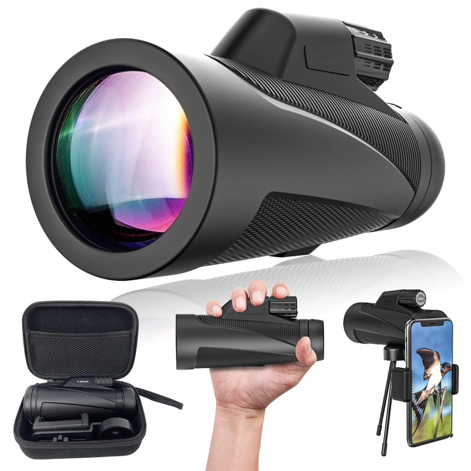 

Zoom HD Monocular Telescope with phone holder &Tripod 12x50 Powerful Telescope for Hunting Sports Outdoor Camping Travel