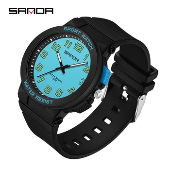 Sanda 6123 트렌디한 디자인의 부드러운 학생 시계, TPU 스트랩, 50M 깊이 방수 쿼츠 무브먼트, 어린이 패션 스포츠 손목 시계