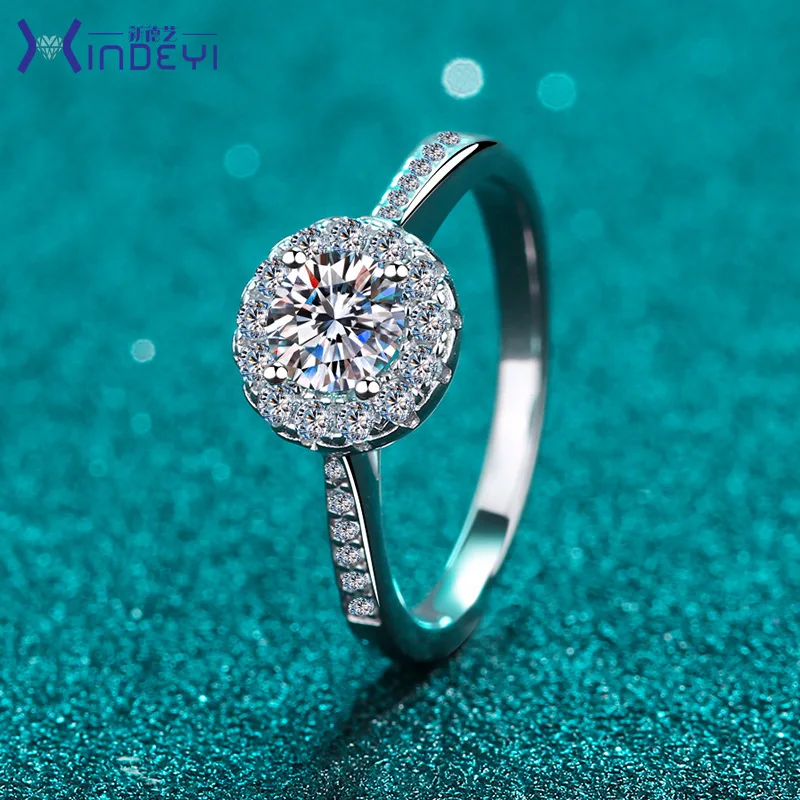 18k White Gold Women's Diamond 1ct D Color Moissanite Wedding Ring Four Claw Round Bag Luxury Platinum Pt950 Group Jewelry 1