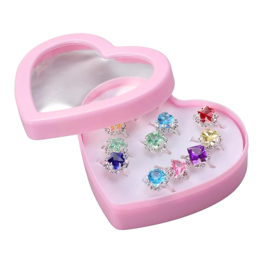 12pcs Children Ring Cartoon Plastic Diamond Crystal Jewelry