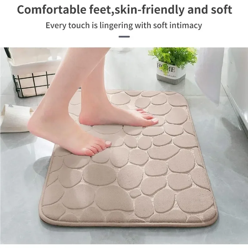 Bathroom Mat Non-slip Cobblestone Embossed Memory Foam Carpet for Wash Basin Bathtub Side Floor Shower Room Doormat