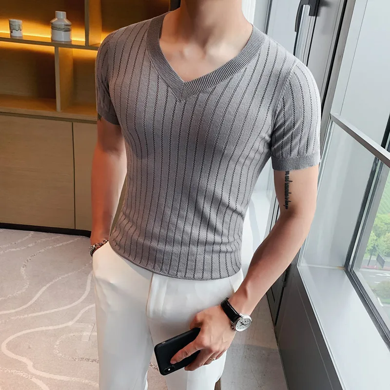  ZOKOL Summer Thin Ice Silk Knitted Shirts Mens Elasticity Mesh  Casual T Shirt Male Short Sleeve O-Neck Slim Fit Breathable (Color :  Orange, Size : Asian XXL 70-77KG) : Clothing, Shoes