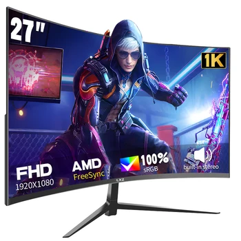 LXZ Curved Monitor 27 inch 100Hz, PC screen with speaker 1080P, 1800R 75Hz computer monitor with Eye Care technology HDTV VGA, s 1