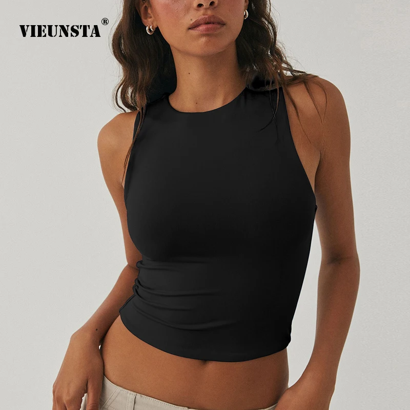 

Женские новые модные пикантные облегающие рубашки без рукавов с открытым пупком, Майки с круглым вырезом и открытой спиной, верхняя одежда, женские майки