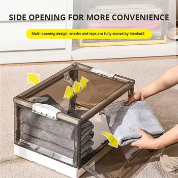 Coffre de rangement pliable, boîte de rangement ouverte, boîte de rangement transparente, organisateur de vêtements de garde-robe de maison, grande capacité en plastique Transparent 1 pièce 1