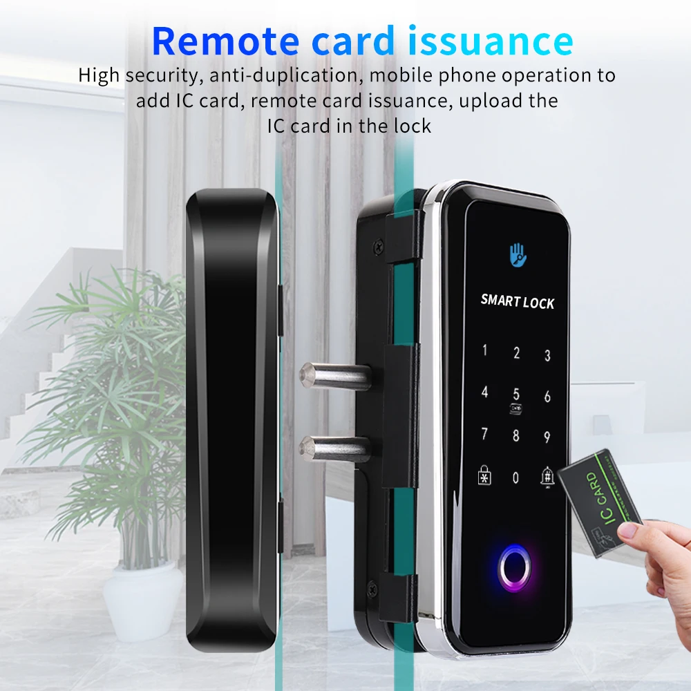 Fingerprint WIFI Electronic Smart Lock TTLOCK APP 13.56Mhz RFID Card Password for Framed or Frameless Glass Door Keyless No-wire