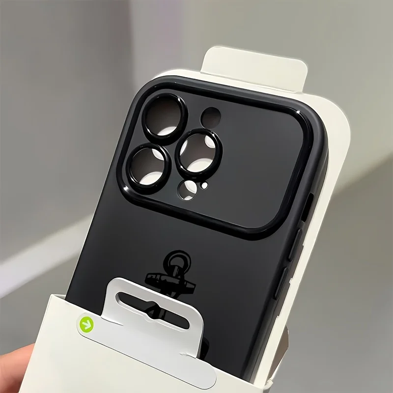 Sleek Silicone Lens Protect Phone Case - Black Anchor Cover