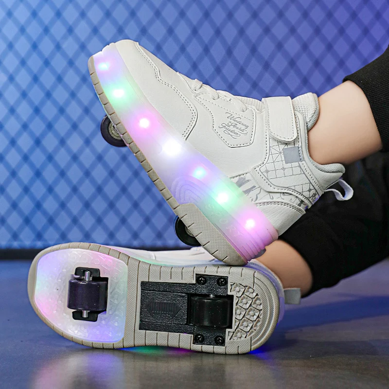 USB Charging Roller Skates Shoes For Kids Boys Girls LED Light Two Wheel Sneakers Children Glowing Shoes Sport Casual Flat Shoes