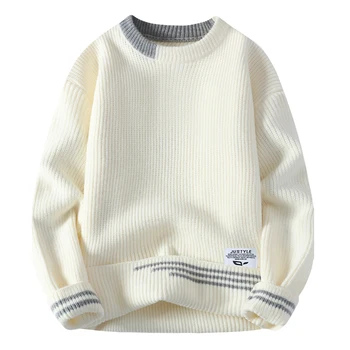 Men Retro Color Collision Twist Sweater Loose Fit Round Neck Knit Jumper Pullover Autumn Winter Casual 4 Colors Knitted Sweaters 3