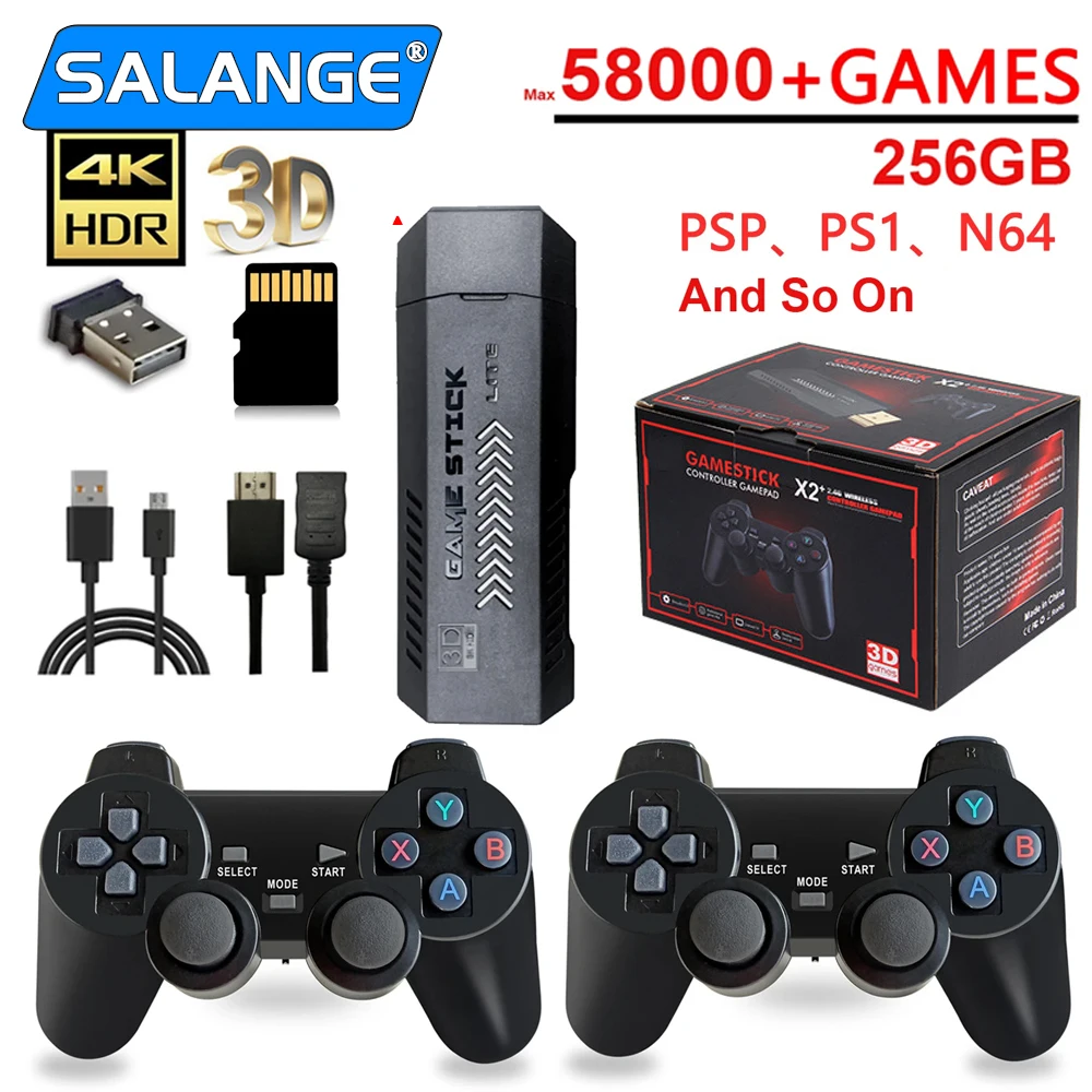 Console retro de videogame com controlador sem fio, X2 Plus, 256G, 50000 jogos, GD10 Pro, 4K Stick, 3D, HD, TV, emulador para PS1, N64, DC