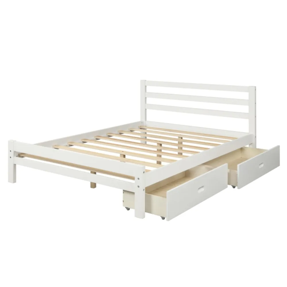 With Headboard And Footboard For Bedroom Furniture (white Full) Wood Platform  Bed With Two Storage Drawers Solid Wood Bed Frame - Beds - AliExpress