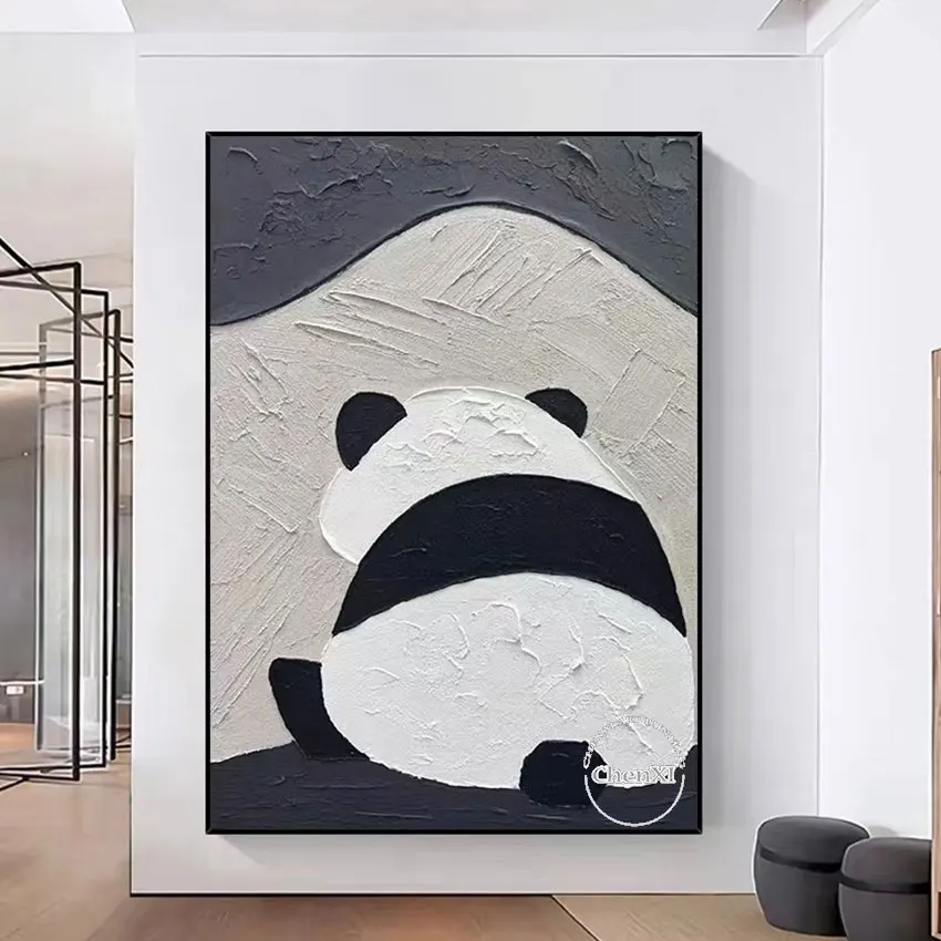 

Bedroom Decor Cartoon Picture Abstract Hand Painted Lovely Panda Animal Oil Painting Canvas Poster Art Crafts For Kids Gift