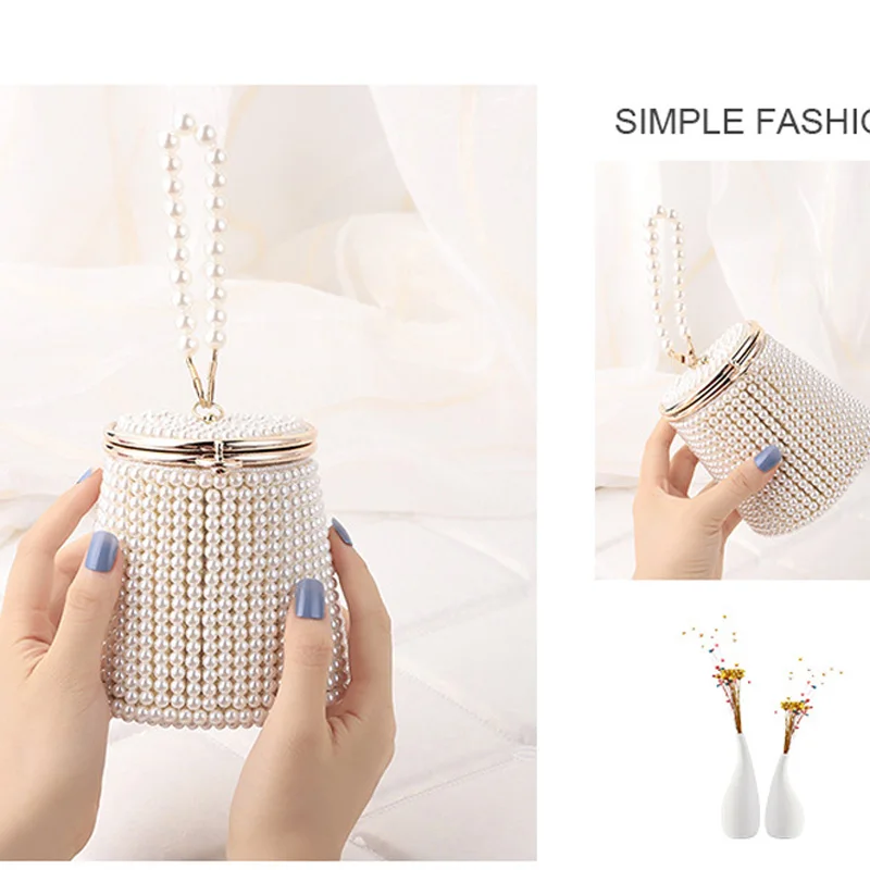 New Bucket Design Pearl Women Evening Bags Beading Holder Day Clutch Wedding Bridal Handbags for Party Small Purse Women Bag