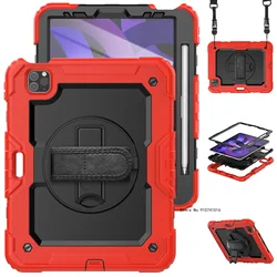 Enhanced Shockproof Tablet Case with Kickstand, Screen Protector, and Strap - iPad Pro 13 2024 M4 (Red)