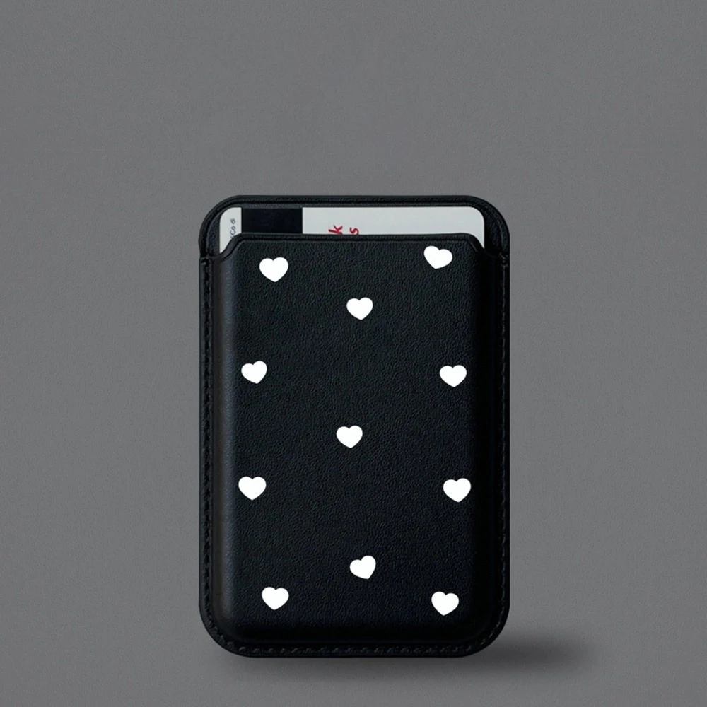 White Polka Dot Heart Magnetic Card Holder Wallet Cover