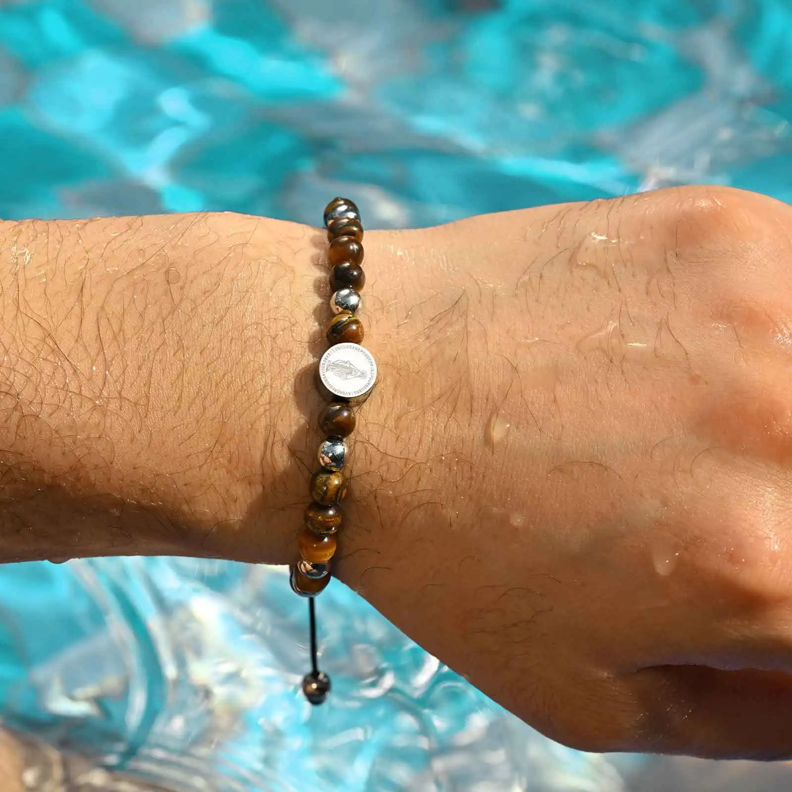 Virgin Mary Beaded Bracelets for Men Boys,Waterproof Stainless Steel Round Charms Wristband,Religious Prayer Jewelry Gift