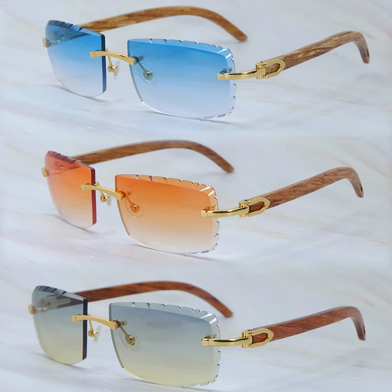 

Stylish Sunglasse Wood Fashion Rimless Diamond Cut Sun Glasses Luxury Carter Shades For Men And Women Lentes De Sol Hombre