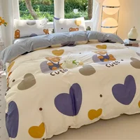 Kawaii Bear Printed Bed Set Floral Duvet Cover Pillowcase Bedding Set Cute Dog Bed Linen Sheet Quilt Cover Full Queen King Size 6