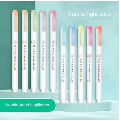 5pcs Pastel Highlighters Colors Dual Tip Fluorescent Hook Pen Colored Mark Pen Cute Markers for Journaling Japanese Stationery