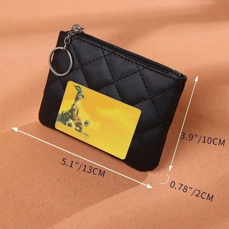 

2023 Key Chain Purse Diamond Pattern Coin Purse Women PU Leather Zip Coin Wallet