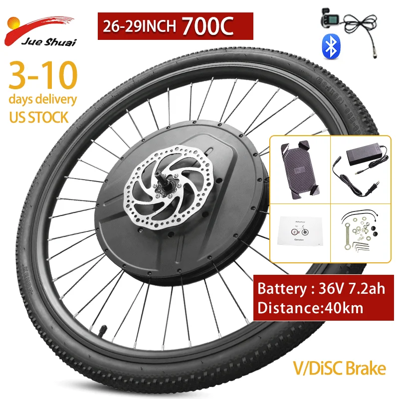 

40KM/H Speed Bicycle Electric Conversion Kit 36V 350W 7.2 AH Battery All in one e-bike Conversion Kit 24inch 26inch 700C 29inch