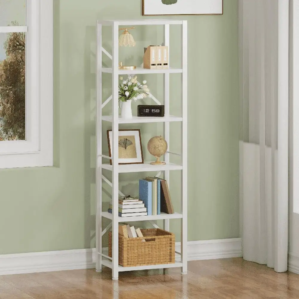 Multifunctional 6 Tier Bookcase Storage Shelf Narrow Organizer Living Room Bedroom Office Kitchen Plant Display 4