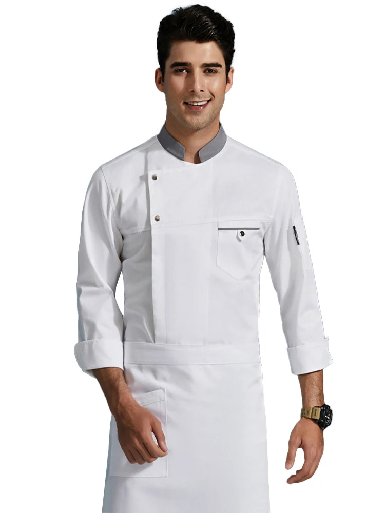 

Restaurant Cooking Shirt White Long Sleeves Chef Uniform Kitchen Apron Hotel Cook Jacket Bakery Cafe Waiter Workwear