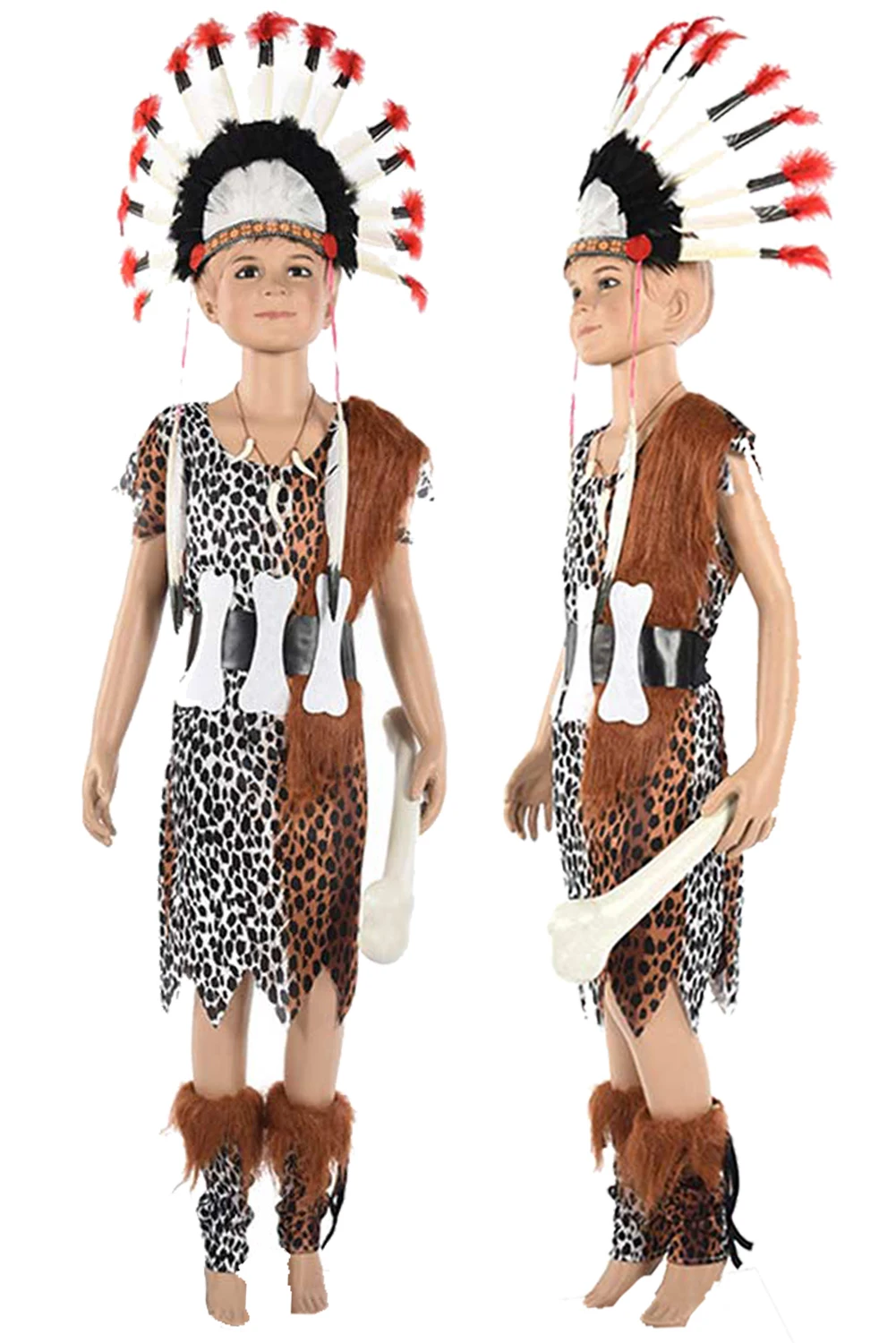 

Primitive Kids Boys Cosplay Fantasy Jumpsuit Hominid Costume Headwear Accessory Halloween Carnival Disguise Children Boy Suit