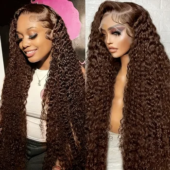 Chocolate Brown Jerry Curls Deep Wave Human Hair Wig Transparent Lace Front Wigs Glueless Ready To Wear For Black Women 1