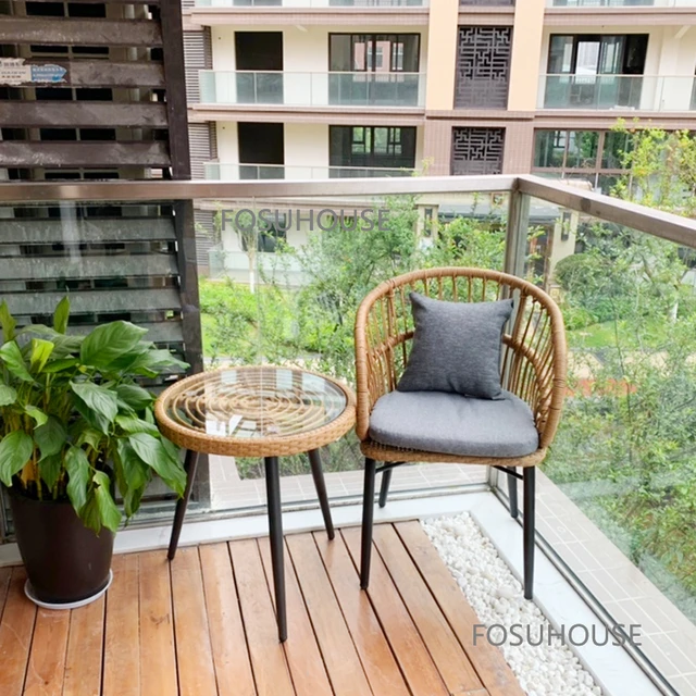 Conjunto de mesas, sillas y sillas de ratán para patio, conjunto de tres a  cinco piezas, terraza, combinación de mesa pequeña y silla, jardín al aire  libre - AliExpress
