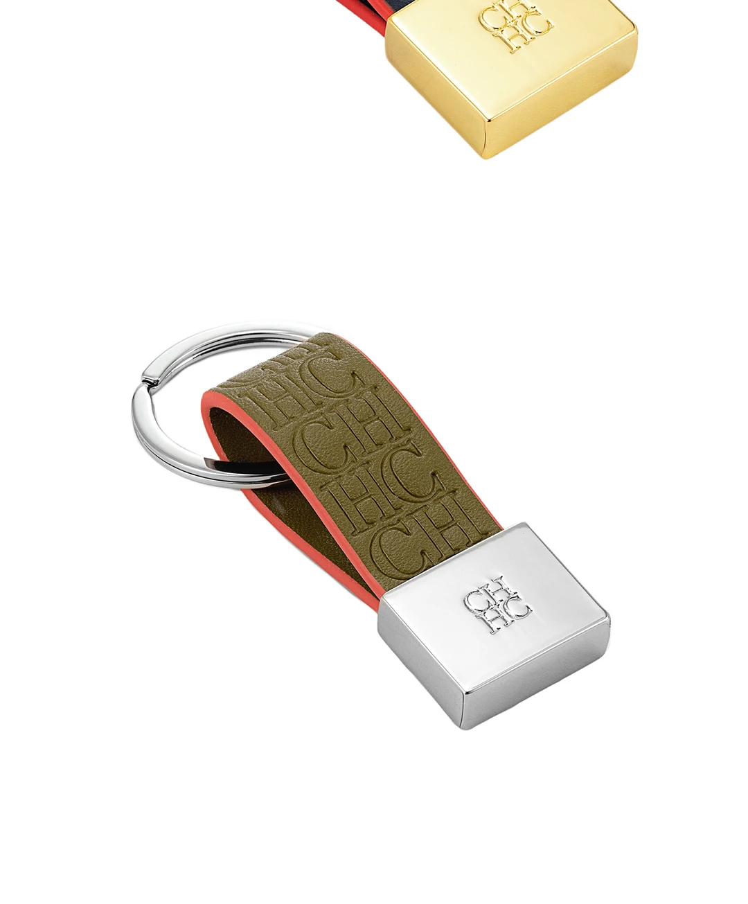 CH Embossed Monogram Leather Keychain Gold Plated Key Ring Luxury Stylish Key Holder Gift Daily Use Fashion Accessory Trendy