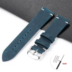 Calfskin Genuine Leather Quick Release Watch Strap - Brown - 22mm (Blue)