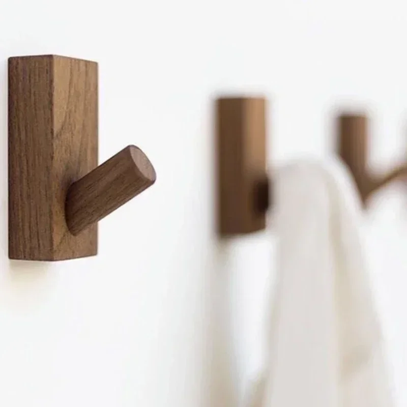 Beech Wood No Punching Black Walnut Hook Entrance Wall Hanging Clothes Clothing Store Single Adhesive Hook 2