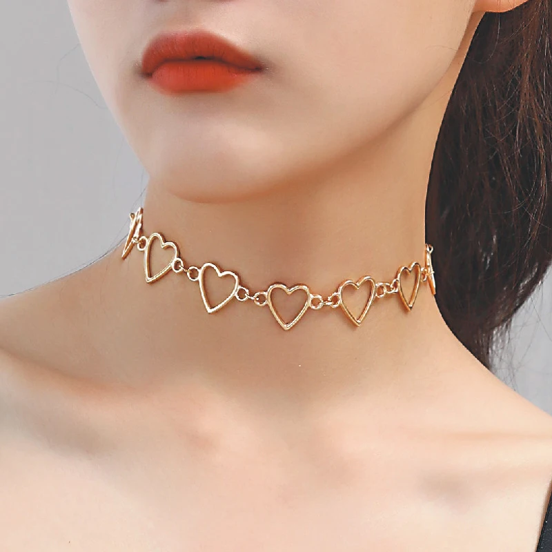 Women Jewelry Korean Hollow Heart Choker Necklace