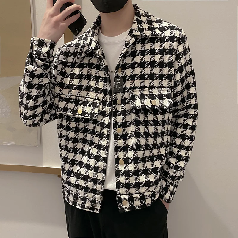 2022 New Man Spring High Quality Plaid Jacket/Male Slim Fit Lapel Business Coat/Business Trench Coat Streetwear Social Overcoat