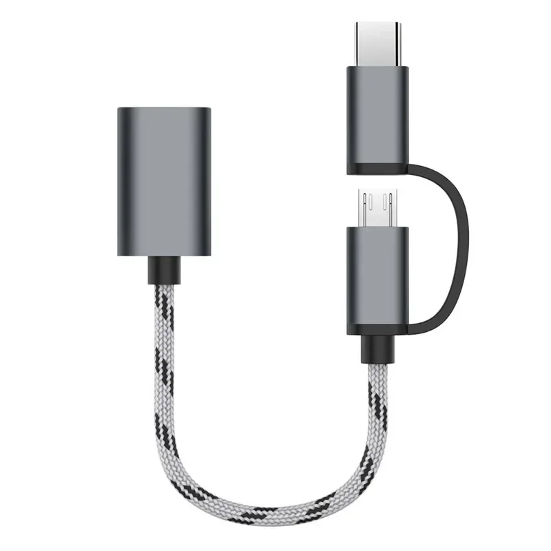 USB 3.0 OTG 어댑터 C타입 마이크로 USB to USB 3.0 어댑터, 나일론 브레이드 케이블 OTG 컨버터, 화웨이용 게임패드 플래시 디스크용, 2 인 1