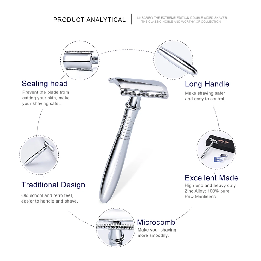 BAILI Safety Razor Double Edge One Blade Shaver Classic Barber Wet Shaving for Men Women Beard Hair Removal with Blades BR191T 2