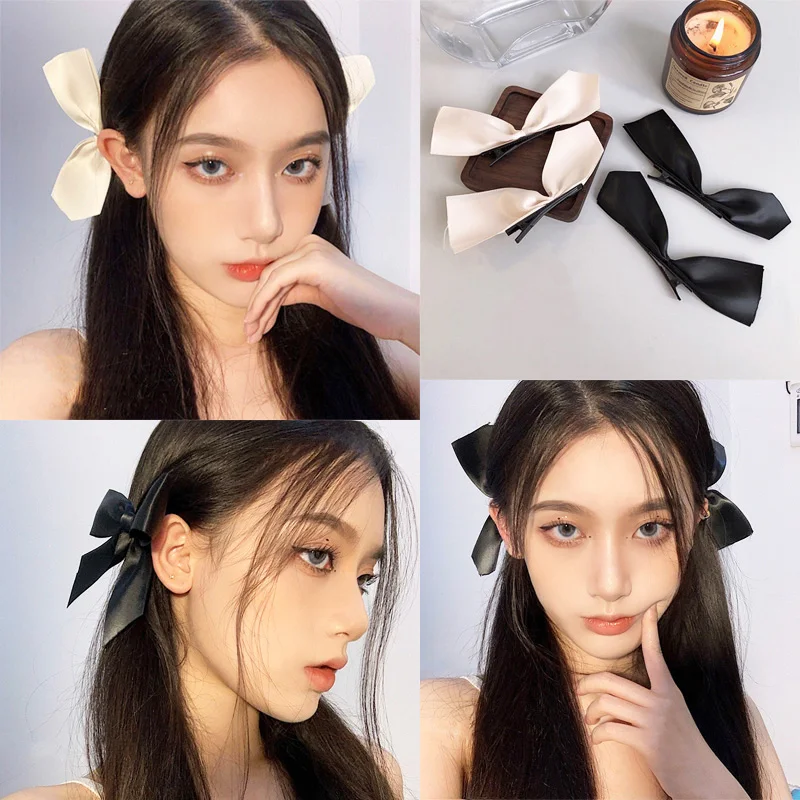 Headwear Women - 2pcs Black Ribbon Hair Bows Clips Vintage Bowknot