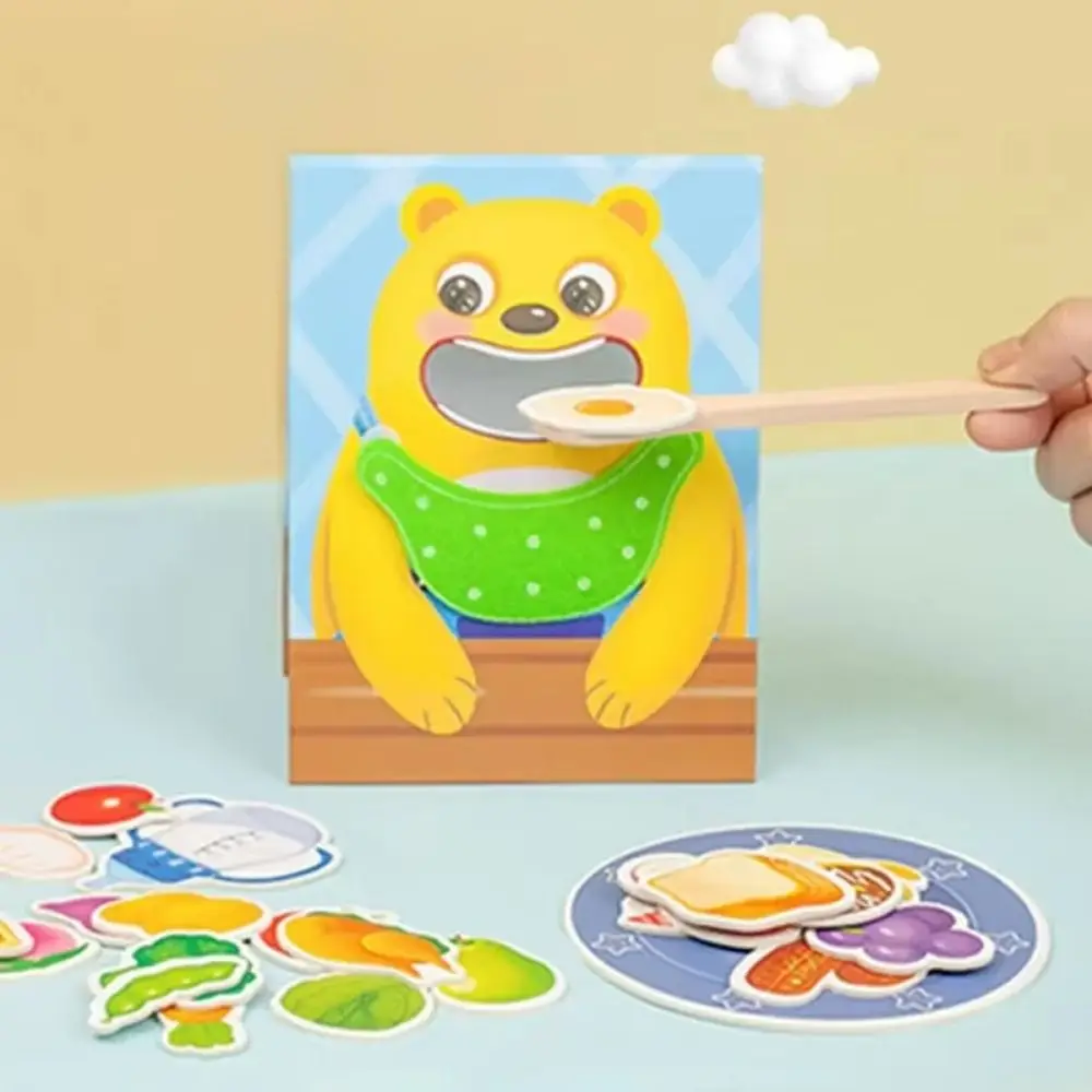 Food Feeding Simulation Feeding Game Simulation Early Education Bear Pretend Food Set Spoon Paper Parent-Child Feeding Gift