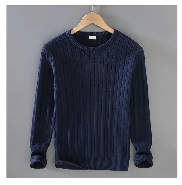 Brand Men's Sweater 100% Cotton High Quality 2022 Early Autumn Cable Knitted Cotton Knit Sweater O Neck RL8519 3